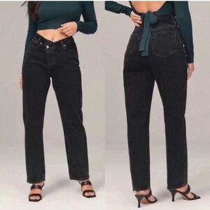 Abercrombie & Fitch The Dad High Rise Curve Love Black Criss-Cross Jeans